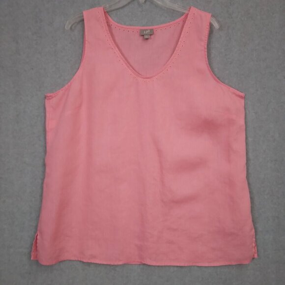 J Jill  | Women’s Linen Sleeveless Blouse Tank Pink Eyelet Embroidered | Size XL - Picture 3 of 6